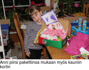 Anni piirsi pakettiinsa mukaan mys kauniin kortin