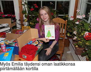 Mys Emilia tydensi oman laatikkonsa piirtmlln kortilla